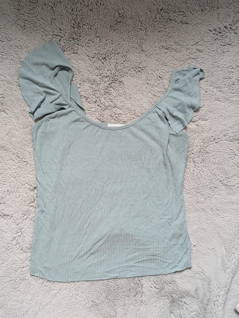 Nordstrom Brand Socialite Sage Green Ribbed Flutter Sleeve Top | Medium